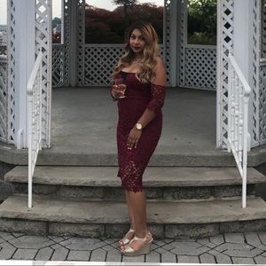 Red floral laced dress